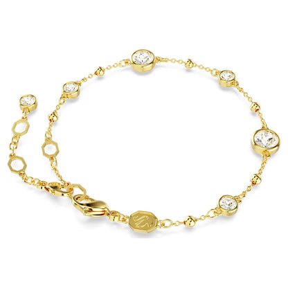 Imber bracelet 16.5 - 19.5 cm, Round cut, White, Gold-tone plated