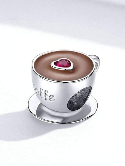 Coffee Cup Pink Heart Charm