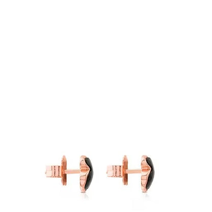 Rose Vermeil Silver Motif Earrings with faceted Onyx