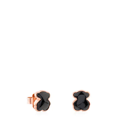 Rose Vermeil Silver Motif Earrings with faceted Onyx
