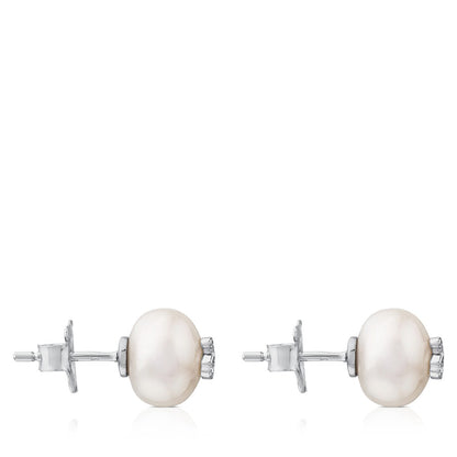 White Gold Puppies Earrings with Diamonds and Pearls