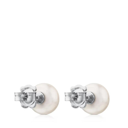 White Gold Puppies Earrings with Diamonds and Pearls
