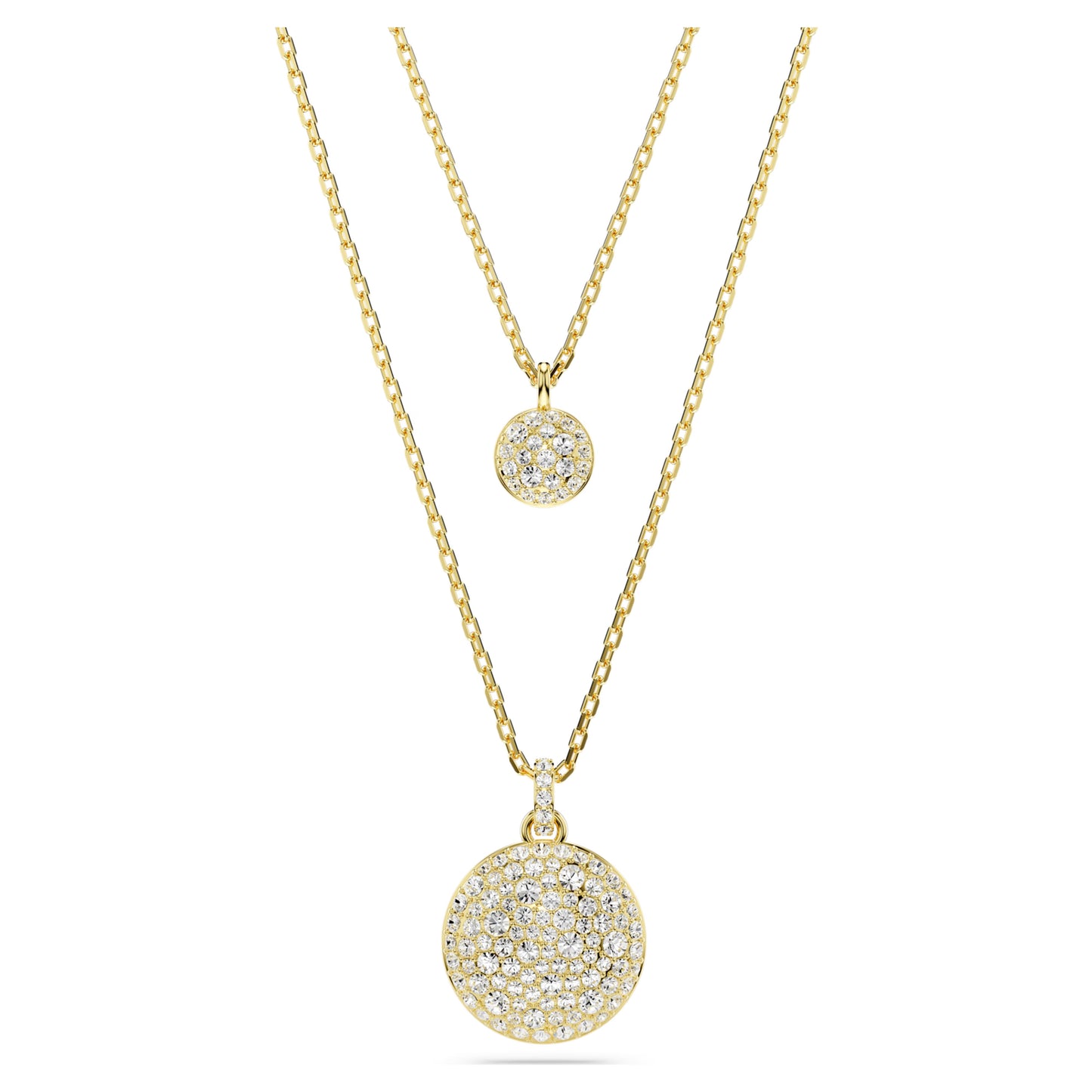 Meteora Layered pendant Necklace, White, Gold Tone plated