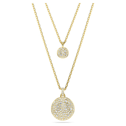Meteora Layered pendant Necklace, White, Gold Tone plated