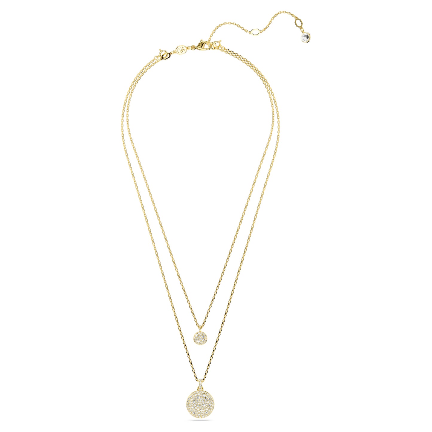 Meteora Layered pendant Necklace, White, Gold Tone plated
