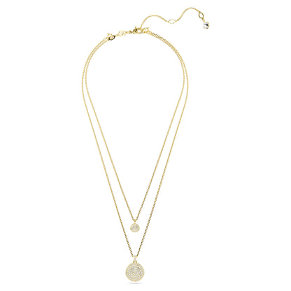 Meteora Layered pendant Necklace, White, Gold Tone plated