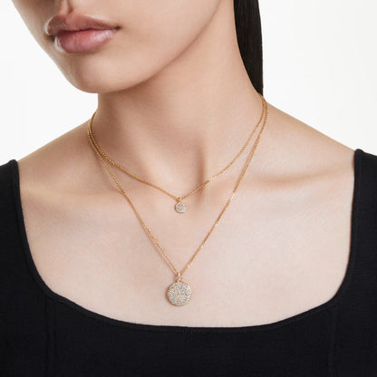 Meteora Layered pendant Necklace, White, Gold Tone plated