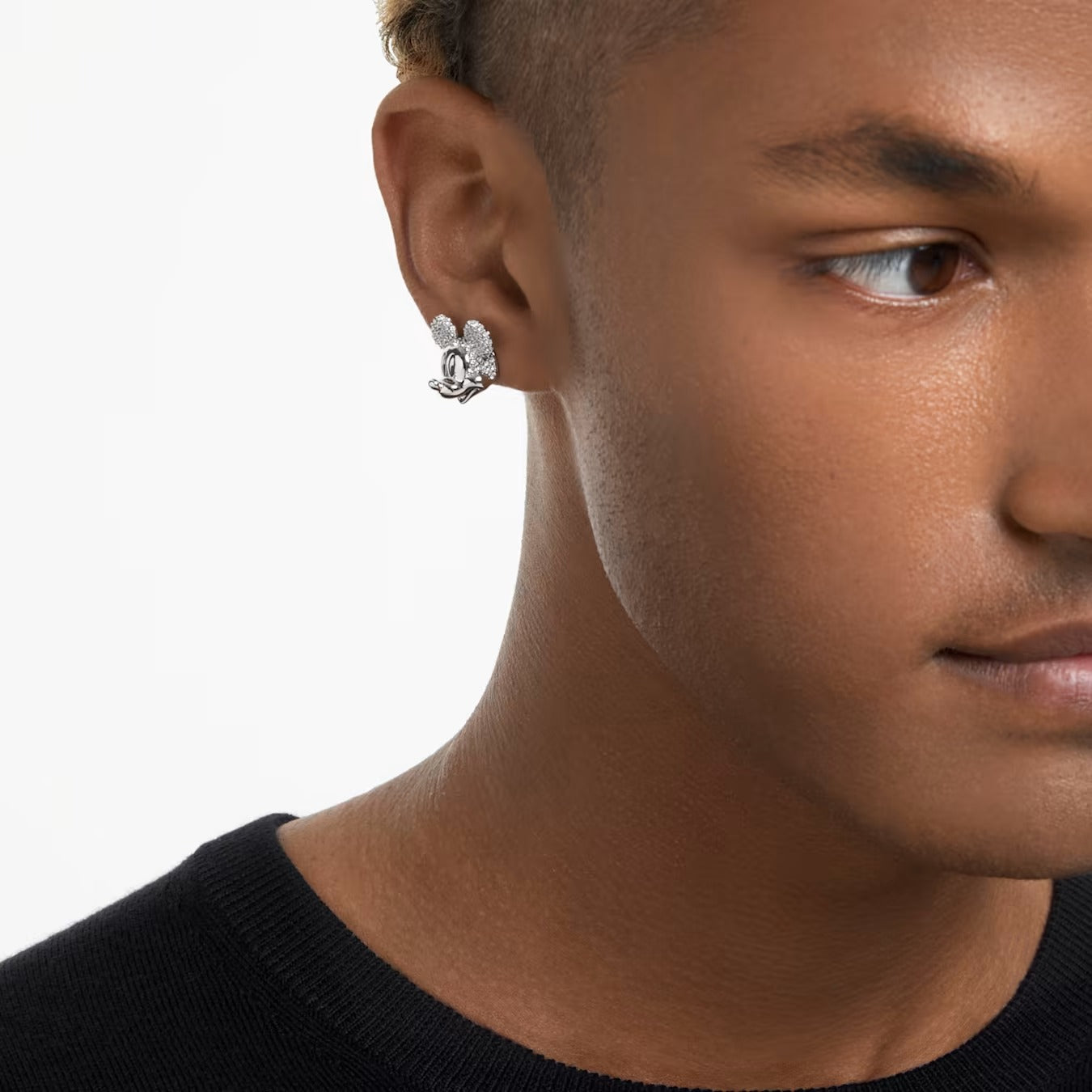 Mickey Mouse stud earrings White, Rhodium plated