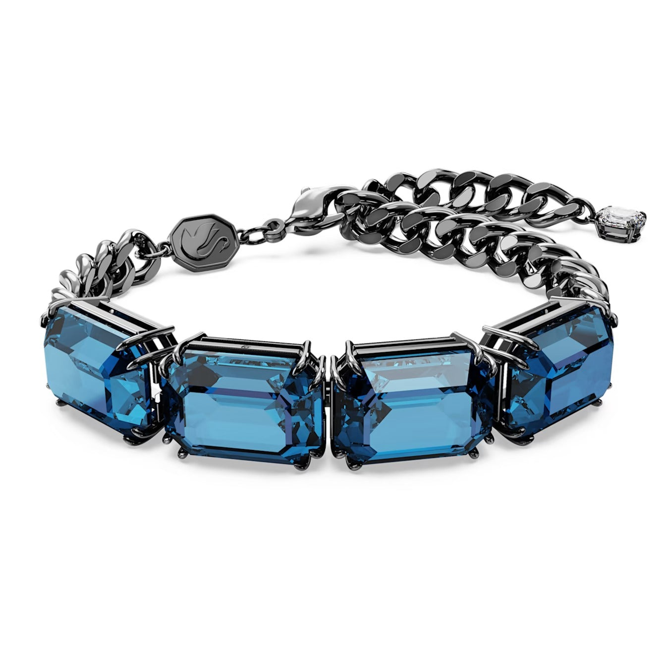Millenia bracelet Octagon cut, Blue, Ruthenium plated