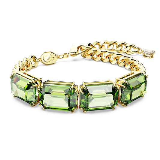 Millenia bracelet Octagon cut, Green, Gold-tone plated