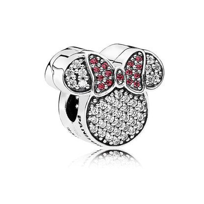 Disney Minnie silver clip with red and clear cubic zirconia