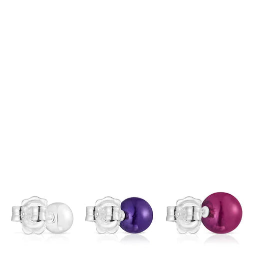 Pack de tres pendientes de plata y plata en color rosa y morado Virtual Garden