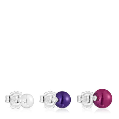 Pack de tres pendientes de plata y plata en color rosa y morado Virtual Garden