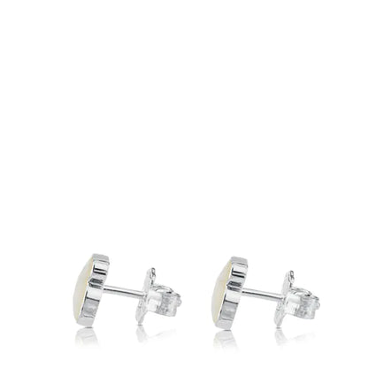 Silver Color Earrings with faceted mother-of-pearl Bear motif