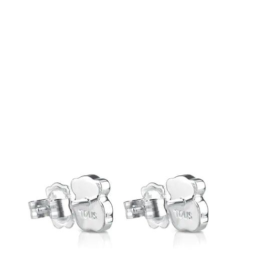 Silver Color Earrings with faceted mother-of-pearl Bear motif