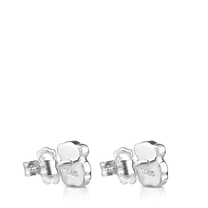 Silver Color Earrings with faceted mother-of-pearl Bear motif