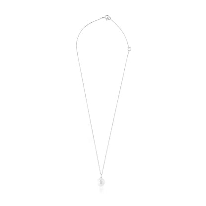 White Gold Puppies Necklace with diamonds and pearls