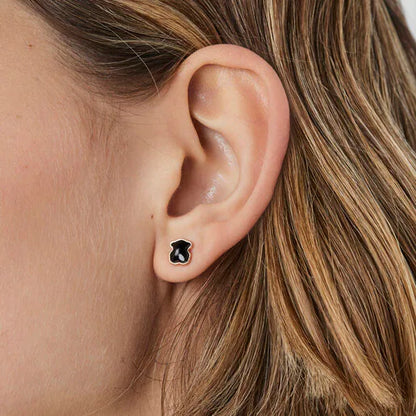 Rose Vermeil Silver Motif Earrings with faceted Onyx