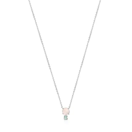 Mini Color Necklace in Silver with Pink Quartz and Amazonite