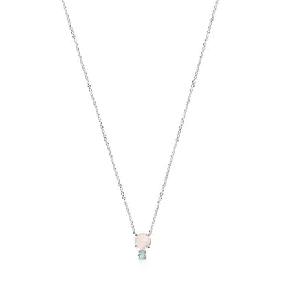 Mini Color Necklace in Silver with Pink Quartz and Amazonite