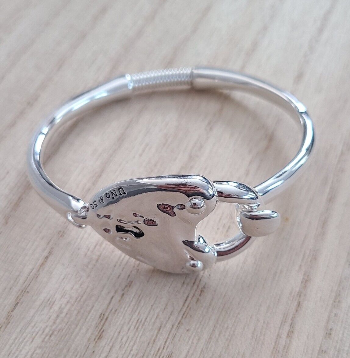 Heart Lock Hinged Bracelet Silver-Plated Heart Bead
