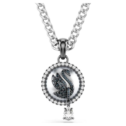 Swan pendant necklace 42 - 49 cm, Swan, Gray, Rhodium plated