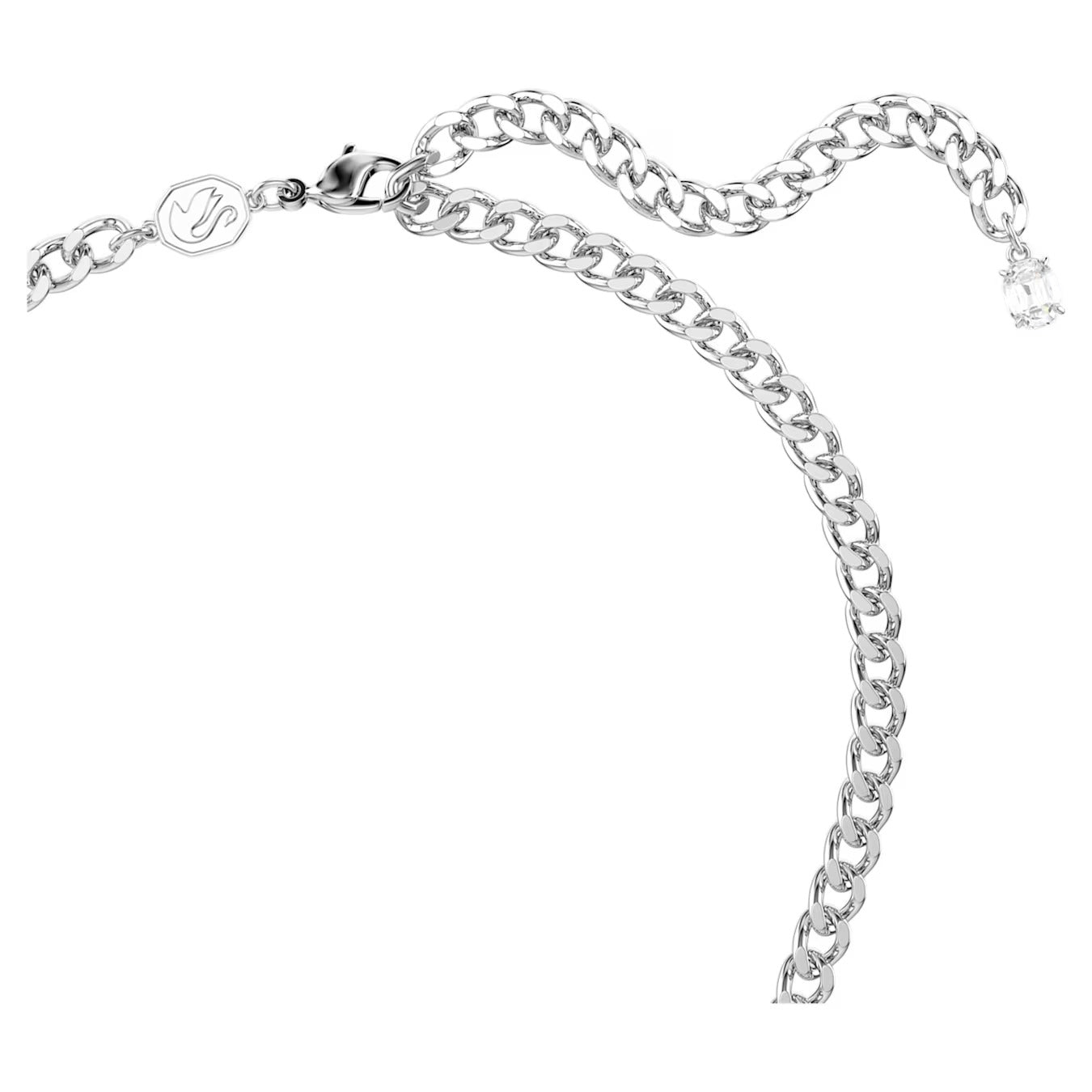 Swan pendant necklace 42 - 49 cm, Swan, Gray, Rhodium plated