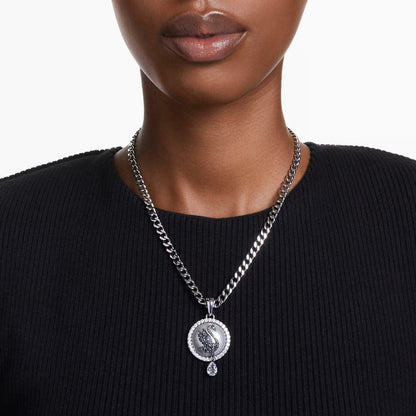 Swan pendant necklace 42 - 49 cm, Swan, Gray, Rhodium plated