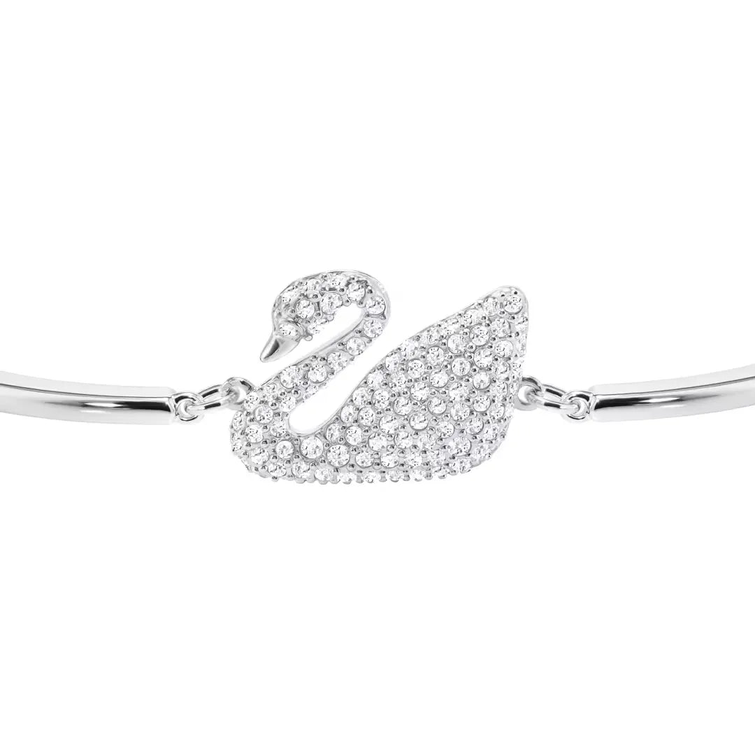 Swan Bangle, White, Rhodium Plated