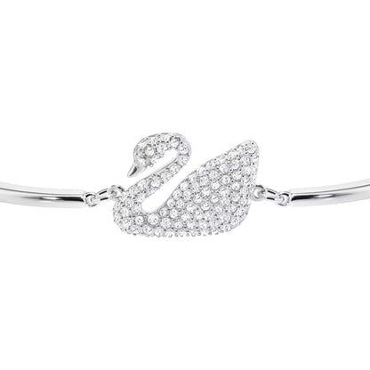 Swan Bangle, White, Rhodium Plated