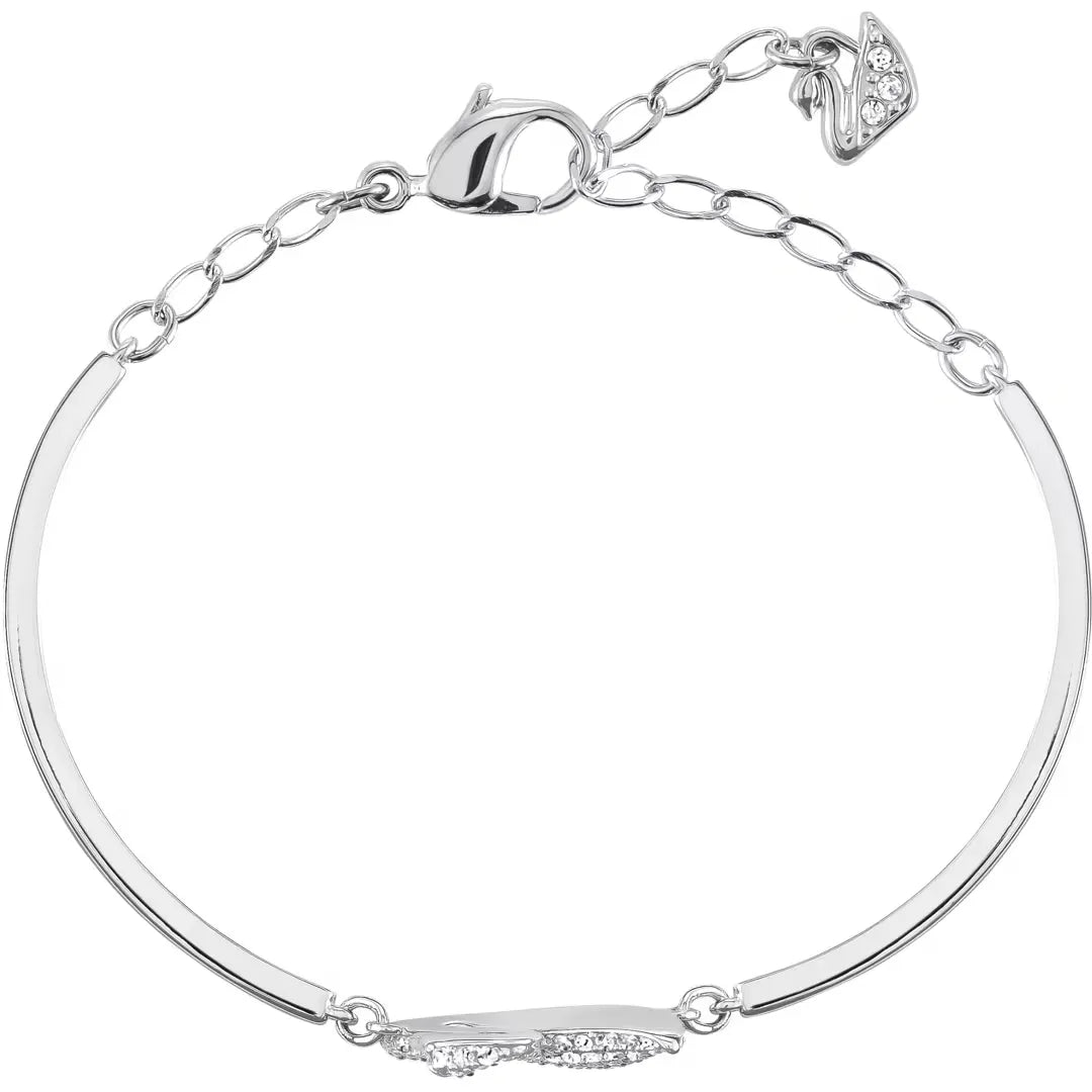 Swan Bangle, White, Rhodium Plated