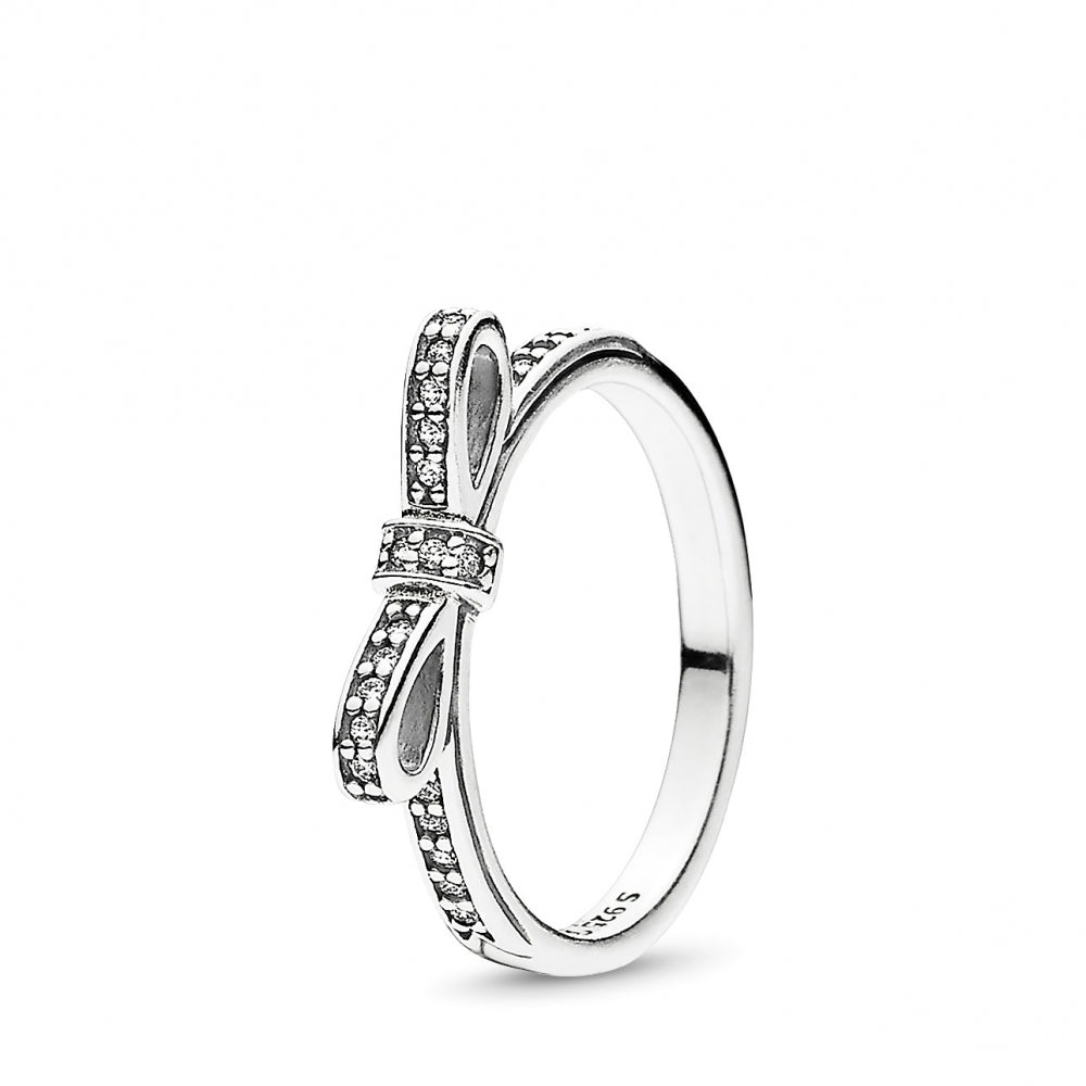 Sterling Silver Sparkling Bow Ring with Clear Zirconia