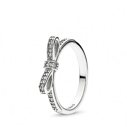 Sterling Silver Sparkling Bow Ring with Clear Zirconia