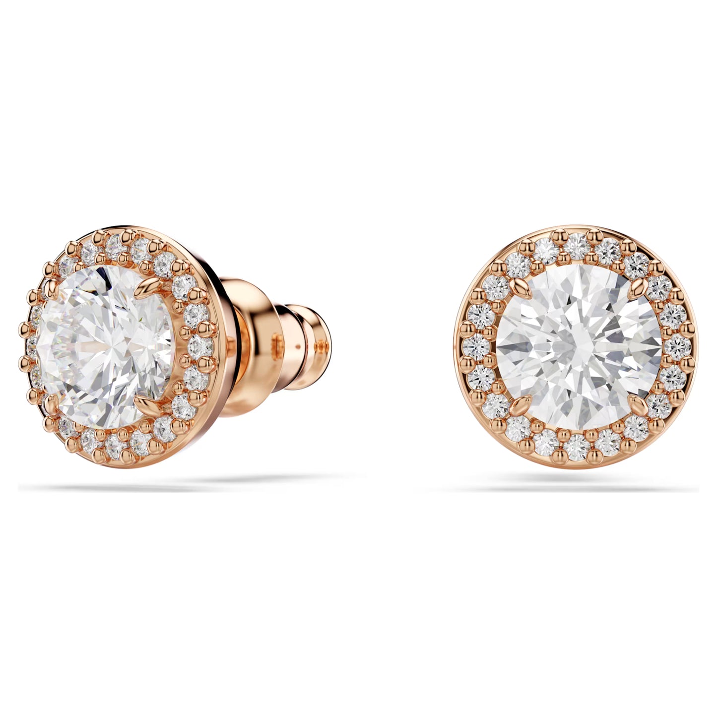 Una Angelic stud earrings, Round cut, Pavé, White, Rose gold-tone plated
