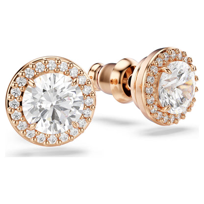 Una Angelic stud earrings, Round cut, Pavé, White, Rose gold-tone plated