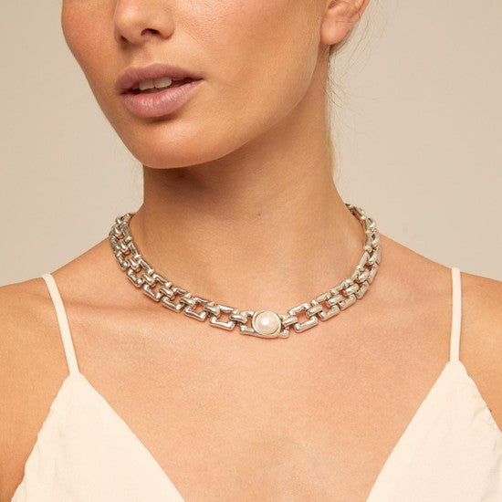 Linda Pearl Necklace Sterling Silver 38CM+6CM