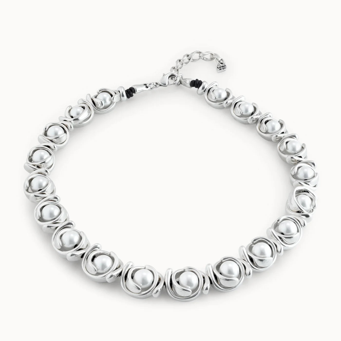 DOUBLE MOON Necklace Silver Plated 19 Pearls 45CM+6CM