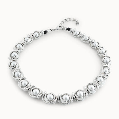 DOUBLE MOON Necklace Silver Plated 19 Pearls 45CM+6CM